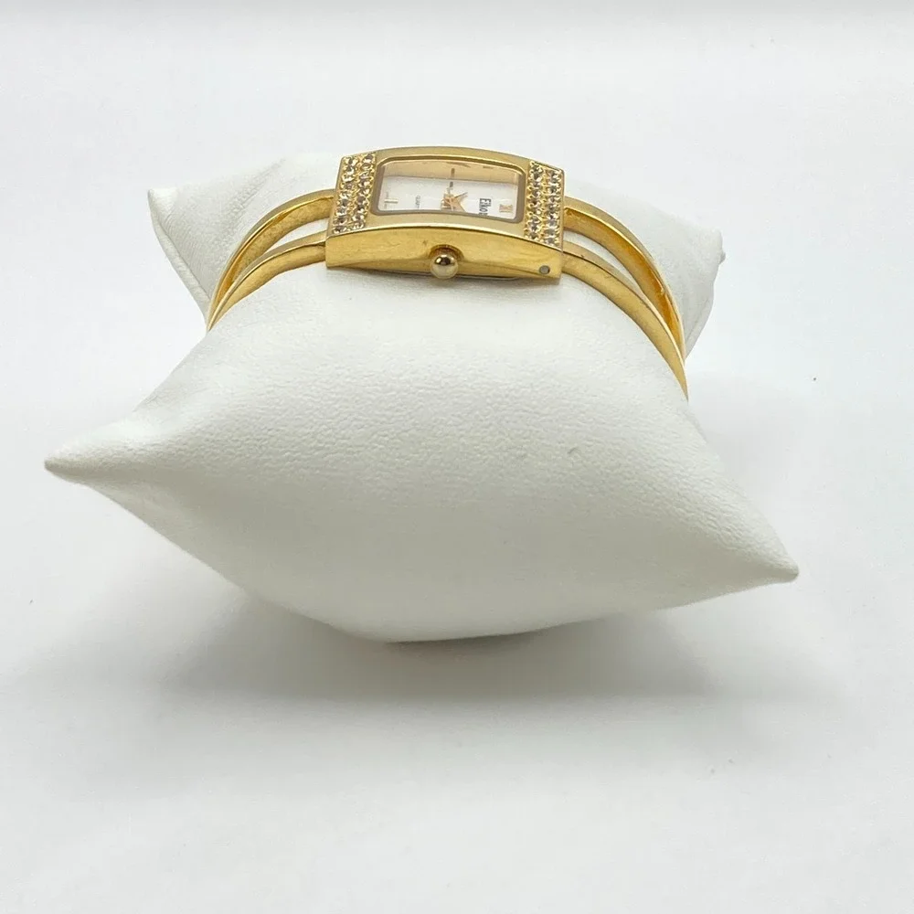 Eikon Women's Tank Watch Gold Tone Cuff Crystals Bling 21mm New Battery SMALL 6
